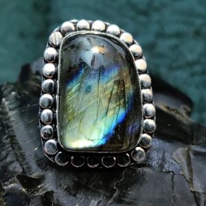 Labradorite gemstone silver ring size 6.5 #064
